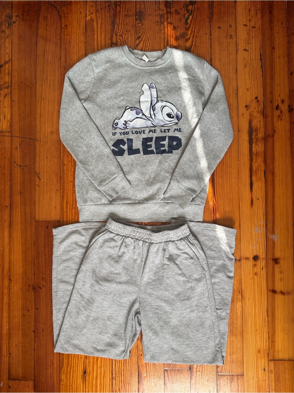 SHEIN Gray Kids Pajama Set with Stitch Character Graphic